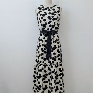 Who What Wear Black & Cream Polka Dot Tiered Maxi Dress with Ribbon Tie Size S